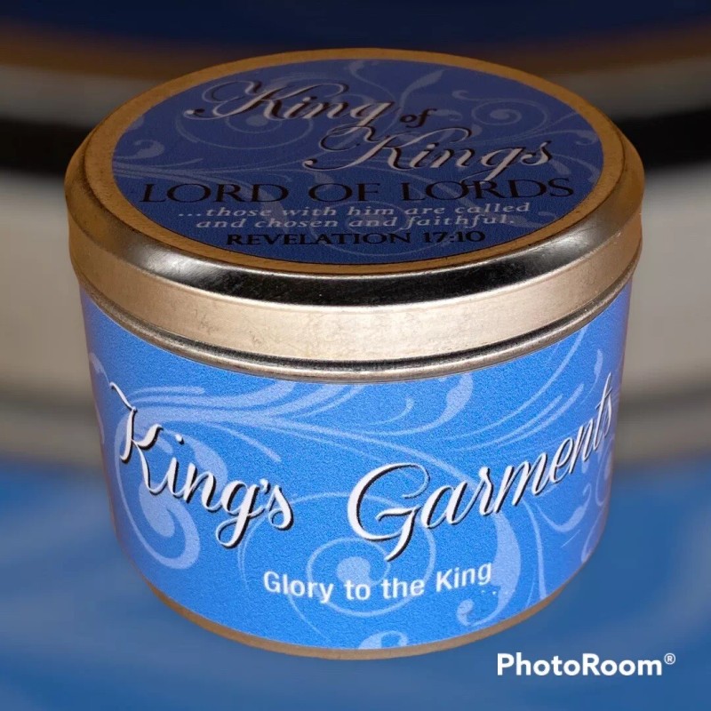 Abba Oil KING'S GARMENTS CANDLE SCRIPTURE TIN - "KING OF