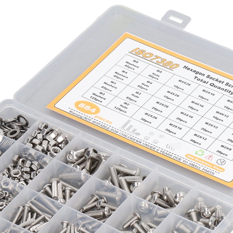 884 Pcs Screw Nut Washer Wrench Kit M2 M3 M4