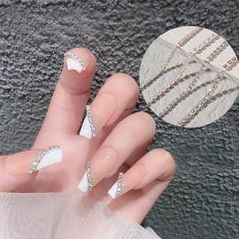 Silver Nail Chain Charms - Metallic Chain Nail Charms - 6 Strips Chain Nail Charms Accessories, 3D Chain Nail Charms for Nails Making DIY