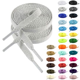 MECOLO Shoelaces, Set of 2 pairs, 32 Colors, Anti-Slip, Won't Untie, Non-Fray, 4 - 12 Holes Supported, 39.4, 47.2, 55.1, 63.0 inches (100, 120, 140, 160 cm) Solid Color Flat Laces, gray