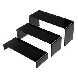 KOSKWKREO 3 Pack Black Acrylic Display Risers, Tiered Display Stand Set in 3 Sizes for Perfume, Cosmetics, Cupcakes, Figures, Toy Cars, Collectibles and Small Decor