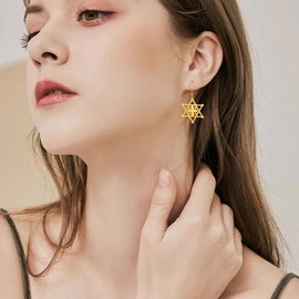 Star Of David Earrings For Women Stainless Steel Hebrew Inscription Hexagram Blue Diamond Round Drop Dangle Earrings Megan Star Jewish Jewelry (gold 2)