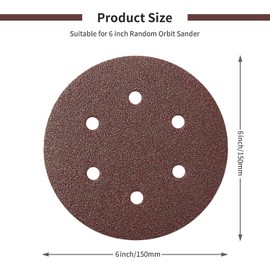 150 mm Sanding Discs for Random Orbital Sanders 60 Grit 150 mm Sandpaper 6 Hole Velcro Sanding Sheets for Wood Materials Chipboard Metal (Pack of 50)