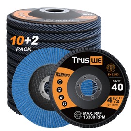 Truswe 12 Pack 40 Grit Flap Discs 4 1/2 for Angle Grinder, Zirconia Type 29 Bevel Discs, 7/8 Inch Arbor Sanding Discs, Angle Grinder Attachments for Metal & Wood Surface Preparation