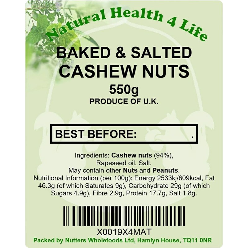 Natural Health 4 Life Baked and Salted Cashew Nuts 550g