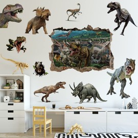 FAYYGYH 3D Dinosaur Wall Decals Decal Peel & Stick Removable Vinyl Tyrannosaurus Rex Dinosaur Wall Stickers for Family Living Room, Background Wall Decoration, Kids Boys Room