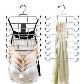 ROUDJER Tank Tops Hangers, 3 Pack Foldable Bra Hangers Space Saving Metal Hangers, Closet Organizer and Storage with 360° Swivel Hook for Tank Tops, Bras, Camisoles, Bathing Suits, Scarves, Belts