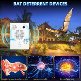 2 Pack 2025 Ultrasonic Bat Repellent - Keep Bats Away from Attic, Porch & House | Rechargeable Bat Deterrent for Indoor & Outdoor Use | Safe for Humans and Pets