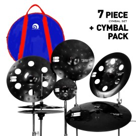 Beatello IZINK Professional Percussion Musical Instrument Cymbals Set 7-Piece 20 18 16 14 Inch Titanium Alloy Eco-Friendly BagColor: black, Size: 7 Pcs