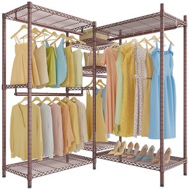 VIPEK L6 L Shaped Clothes Rack for Corner, Heavy Duty Clothing Rack 5-Tier Wire Garment Rack Freestanding Closet with 7 Adjustable Shelves & 4 Hanging Rods, Max Load 850LBS, Bronze