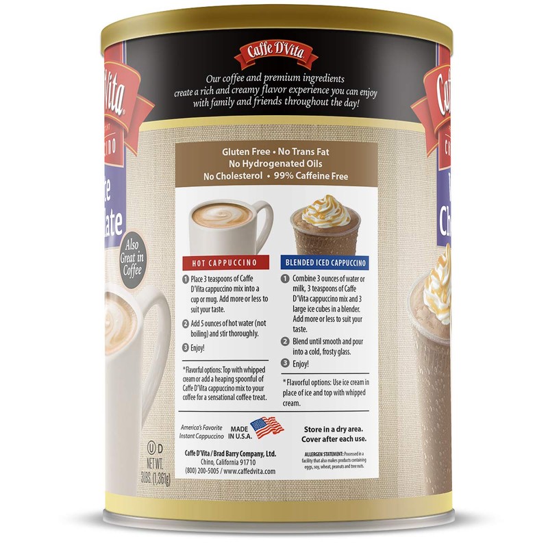 Caffe D'Vita White Chocolate Cappuccino Mix - White Chocolate Powder,