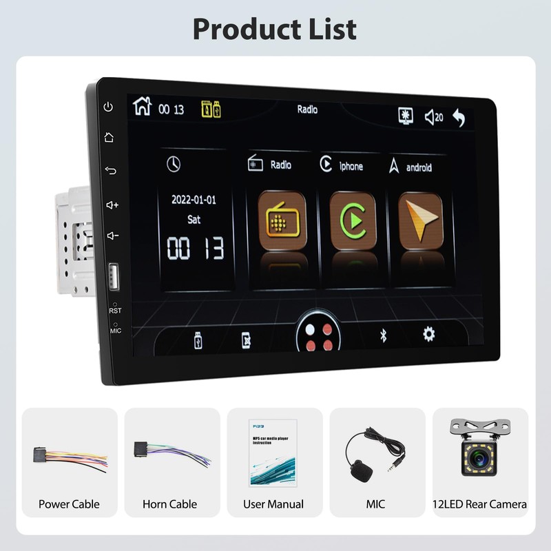 Motoris 9 Inch Single Din Car Stereo Radio with Built-in