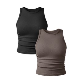 YIOIOIO Women's 2 Pieces Basic Seamless Tank Tops Sleeveless Crew Neck Workout Exercise Crop Camis