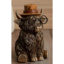 Hobby Lobby 2025 Highland Cow Figure W/ Worn Hat & Glasses Resin Tabletop Decor