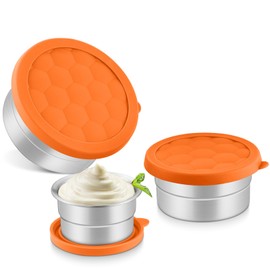 Leonyo Stainless Steel Snack Containers for Kids, 3 Pack Stainless Steel Food Containers for Kids, 90ml+ 180ml+ 380ml Small Leakproof Lunch Box for Home Leftovers, School, Picnic - Orange