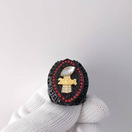 2024 Fantasy Football Championship Ring | Heavy FFL Champion Ring | Gold Silver Tone Plated Award Trophy for Fantasy Football League Winner (red outer, size 9)