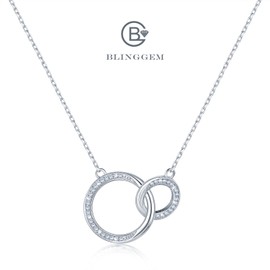 BlingGem Necklace for Women 925 Sterling Silver Cubic Zirconia 2 Circle Rings 2 Generations Necklace for Mother and Daughter Pendant Necklace for Mom Grandmother Mother-in-Law