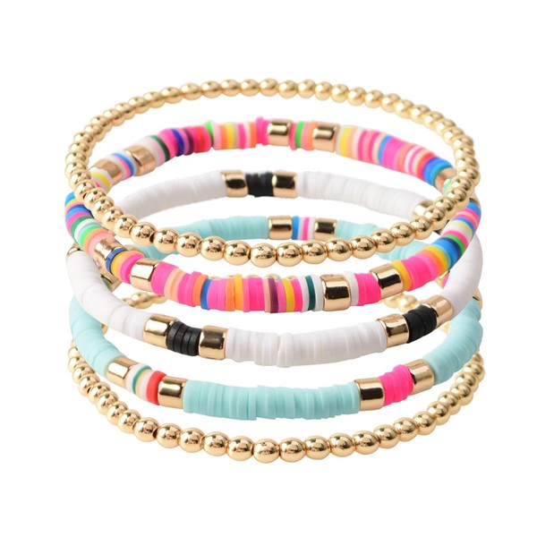 GOOJIDS Surfer Heishi Clay Bead Bracelets for Women Bohemian Stackable