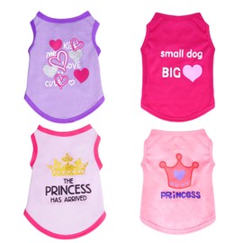 Pistha 4 Pack Dog Shirts Summer Printed Puppy Clothes Cute Sleeveless Pet T Shirts Dog Clothes for Small Medium Dogs Cats Girl(L)