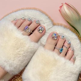 [NEURAD]ネイルチップ 足用 24枚入 夏 フットネイル フットネイルチップ 足用ネイルチップ マグネット 3D 付け爪 猫目石 可愛い 人気 シンプル
