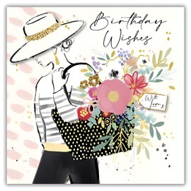 Ling Design Female Birthday Card - Handcrafted Happy Birthday Card with Feminine Floral Bouquet Design and Foil and Embellished Details - Birthday Card for Women