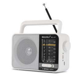BAIJIALI AM FM SW Portable Radio - Dual Power (Battery/USB) Emergency Receiver with Loudspeaker, Transistor Design for Indoor/Outdoor, Travel & Survival Kit Ready (White, BJL-671)