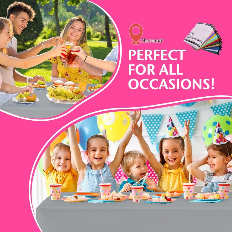 Hereisa Disposable Plastic Tablecloth Silver 54x108 Inch, 5-Pack Waterproof Rectangular