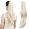 Tiklans 24" Blonde Clip-in Ponytail Extension for Women - Long Straight Hair Extension, Synthetic Heat-Friendly Fiber for Girls