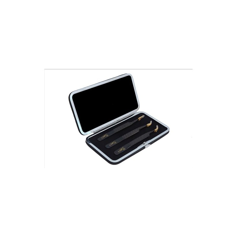 GLAMSA Set of 3 Premium Tweezers with Magnetic Case -
