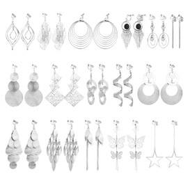 NEWITIN 16 Pairs Clip On Earrings for Women Dangle Drop Earrings Multiple Cute Earrings Charming Fashion Earrings Non Piercing Clip on Earrings for Women