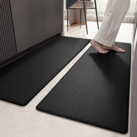 Color&Geometry Kitchen Rug Set 2 Piece Kitchen Runner Rug Kitchen Floor Mat, Cushioned Anti Fatigue Kitchen Mat Non Skid Waterproof Comfort Standing Kitchen Rug, 17"x59"+17"x59", Black