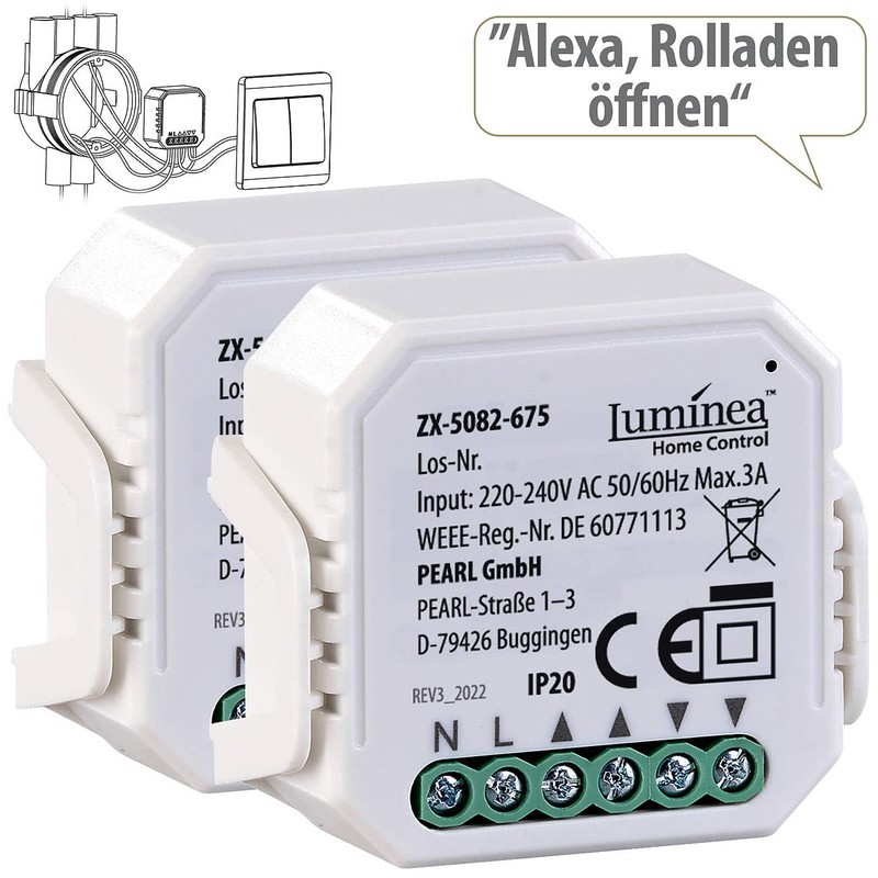 Luminea Home Control Rollo Steuerung: 2er-Set WLAN-Unterputzmodule für smarte Rollladen,
