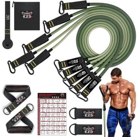 E.Z.D Resistance Bands Set: Exercise Bands with Handles, Door Anchor, Ankle Straps for Heavy Resistance Training, Physical Therapy, Muscle Training, Yoga, and Home Workouts. (Green)