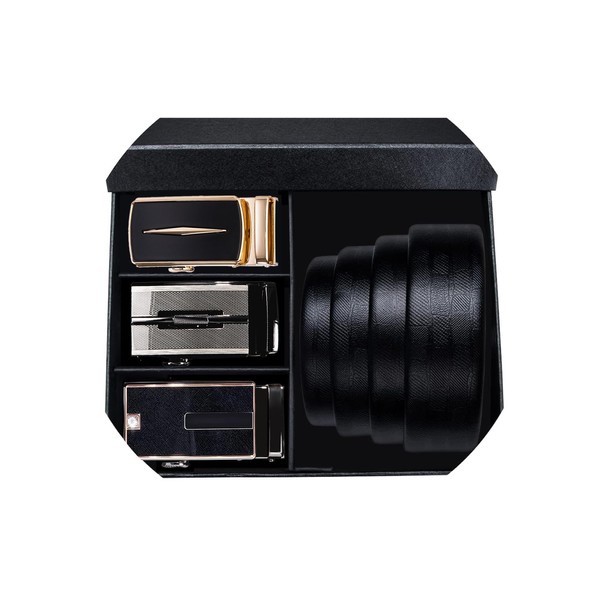 Barry.Wang Mens Leather Belt Black Ratchet Belt with 3 Automatic