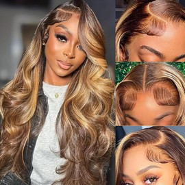 13x4 Body Wave Highlight Lace Front Wigs Human Hair Pre Plucked Ombre Lace Front Wig Human Hair Wear and Go Glueless Honey Blonde Hd Lace Frontal Wig Human Hair Colored Wigs Human Hair for Black Women