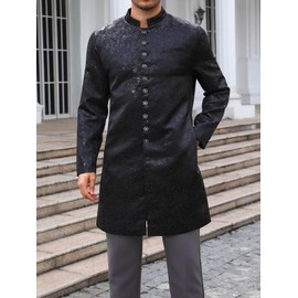 Runcati Mens Kurta Sherwani Coats Kaftan Indian Ethnic Royal Suits Shiny Mandarin Collar Wedding Festive Party Blazer