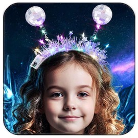 DRESBE Light Up Disco Ball Headband Silver LED Alien Headbands Glow Party Hair Accessories for Girls