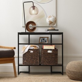 Casafield 12" x 12" Water Hyacinth Storage Baskets, Espresso - Set of 6 Collapsible Cube Organizers, Woven Bins for Bathroom, Bedroom, Laundry, Pantry, Shelves