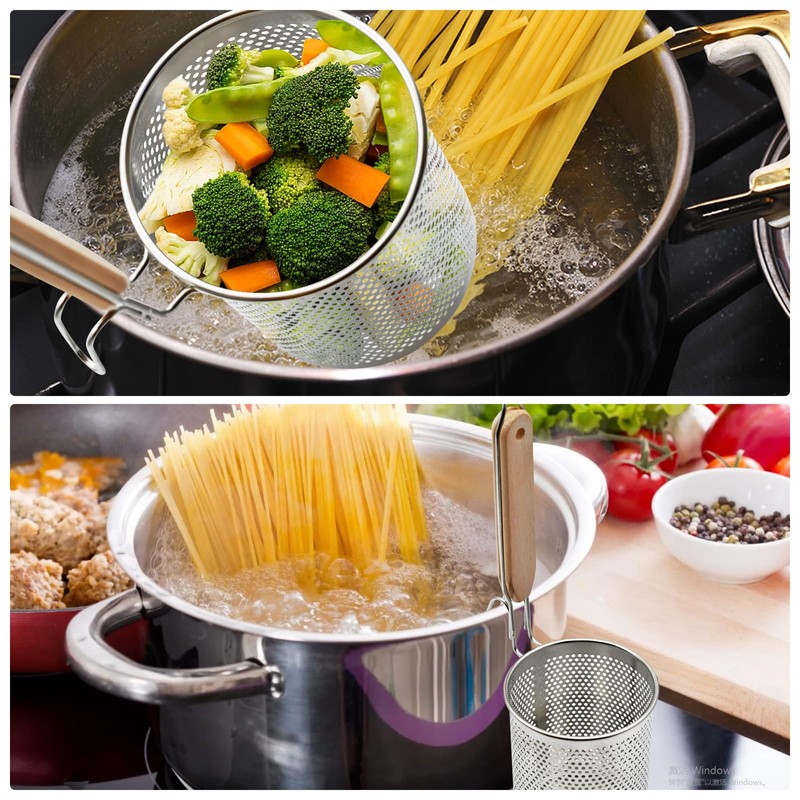 Stainless Steel Pasta Strainer, 2pcs Micro-Perforated Food Dumpling Noodle Strainer