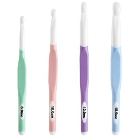 Large Crochet Hook Set with Rubber Handle, 8 mm, 10 mm, 12 mm, 15 mm, Ergonomic Plastic Crochet Hooks, Ideal for Beginners, Children, Perfect for Sweaters, Scarves, Carpets, DIY