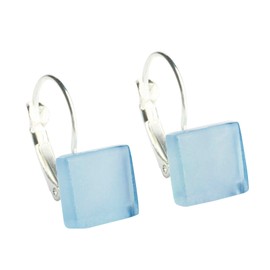 ALEXASCHA® Stainless steel earrings hanging with square glass stones • Short earrings with snap closure • 2 cm long • Stone size 10 mm x 10 mm x 3 mm (sky blue)