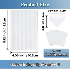 Photo Corners, Self Adhesive Photo Corners for Scrapbooking Clear Picture Mounting Corners Stickers for DIY Scrapbook, Album, Journal, Memory Books - Clear 408pcs, 4 Sheet
