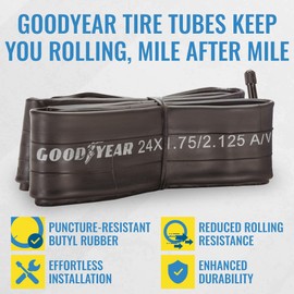 Goodyear Bicycle Tube, 24 X 1.75/2.125 - 16 inch Bike Tube with Butyl Rubber - Dependable Mountain Bike Tubes for Premium Cycling - 24 X 1.75/2.125