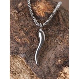 HAQUIL Italian Horn Necklace, Silver Plated Stainless Steel Cornicello Horn Amulet Charm Pendant, Box Chain, Italian Jewelry Gifts