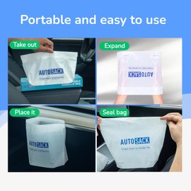 50 Bags AUTOSACK Portable Car Trash Bags, Self-Adhesive and Stand-up Disposable Trash Bags for Car, Kitchen, Office and Outdoor