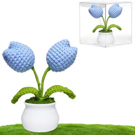 Penandatan Crochet Flowers, Knit Flowers, Crochet Tulip,Perfect for Teacher Appreciation, Gifts for Mom from Daughter, Ideal for Mother's Day, Birthday, Special Occasions, Blue Tulip