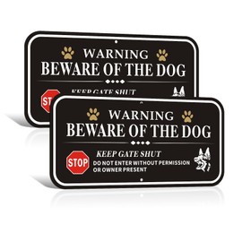 2 Pack Beware of The Dog Sign, 300x150mm Keep Gate Shut Sign,Reflective Aluminum Dogs Sign for Outdoot Gate,Weather Resistant,Easy to Mount