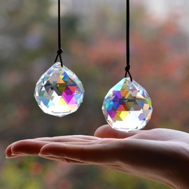 2PCS 40mm Ball Crystal Sun Catcher Prisms, STINO Hanging Suncatchers with Glass Prism, Rainbow Maker for Windows, Balcony, Kitchen, Garden Decoration (G# Color Ball 2PCs)