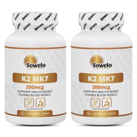 Sowelo Vitamin K2 MK7, 200 mcg, Dietary Supplement, Protects the Circulatory System from Diseases, Strengthens the Skeletal System, 120 Tablets (Pack of 2)