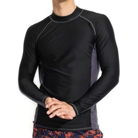 Actleis Men's Long Sleeve Rash Guard, UPF50+ UV Sun Protection Swimming Shirts Quick Dry Surf Tee XXL Black/Charcoal Gray